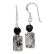 JEWELRYWEB 925 Sterling Silver Shepherd hook Black Crystal and Rutilated Quartz Earrings Measures 30x8mm Wide Jewelry for Women