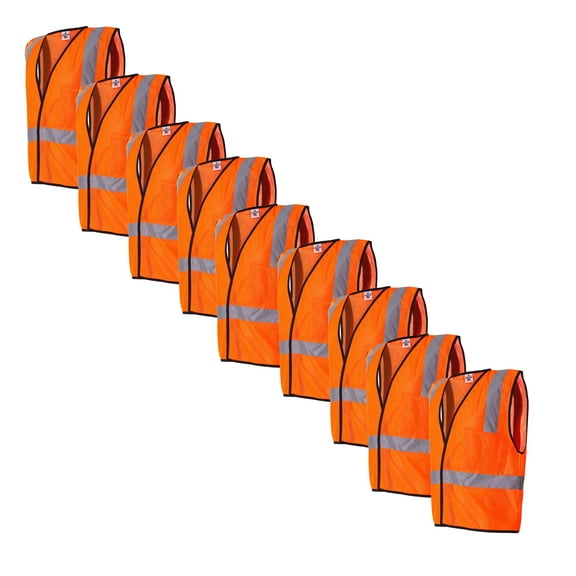 Kishigo - High Visibility Safety Vest For Workers | Economy Single Pocket Hook-and-Loop Mesh Vest | 100% Polyester Hi Vis Work Vest | Pack Of - 9, Color - Safety Orange, Size - L