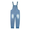 thumbnail image 2 of KIDSCOOL SPACE Girls Vertical Pocket Ripped Fashion Water Washed Processing Denim Overalls,5-6 Years, 2 of 6