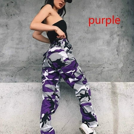 Purple Print Pant Set - Women Casual Loose Camouflage Long Pants Pants Climbing Pants