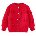 thumbnail image 2 of Sentuca Girls Sweaters,Cardigan for Toddlers 3D Floral Openwork Knit Cardigan Round Neck Long Sleeve Solid Color Comfortable Cardigan Sweaters Size 1-2Y Red, 2 of 7