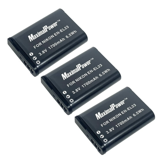 MaximalPower 3 Pack Replacement Rechargeable ENEL23 EN-EL23 Battery for Nikon Coolpix B700, P900, P600, P610, S810c Digital Camera