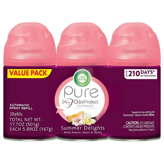 Automatic Air Freshener Spray Refill, Summer Delights, 3ct, Oils, Odor Neutralization 5.89 Ounce (Pack of 3)