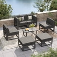 thumbnail image 2 of Techmilly Aluminum Patio Furniture, Metal Patio Conversation Set with Waterproof Cover, 5 Inch Thick Cushions , Modern Outdoor Furniture for Deck & Backyard, Dark Gray, 2 of 8