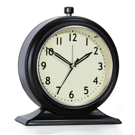 4-inch Operated Alarm Clock Silent Analog Desk Clocks With Light Vintage Metal Table For Living Room Shelf Bedside Home Decor (black)