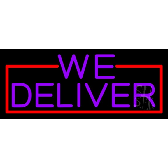 Purple We Deliver LED Neon Sign 10 x 24 - inches, Black Square Cut Acrylic Backing, with Dimmer - Bright and Premium built indoor LED Neon Sign for restaurant window and interior decor.