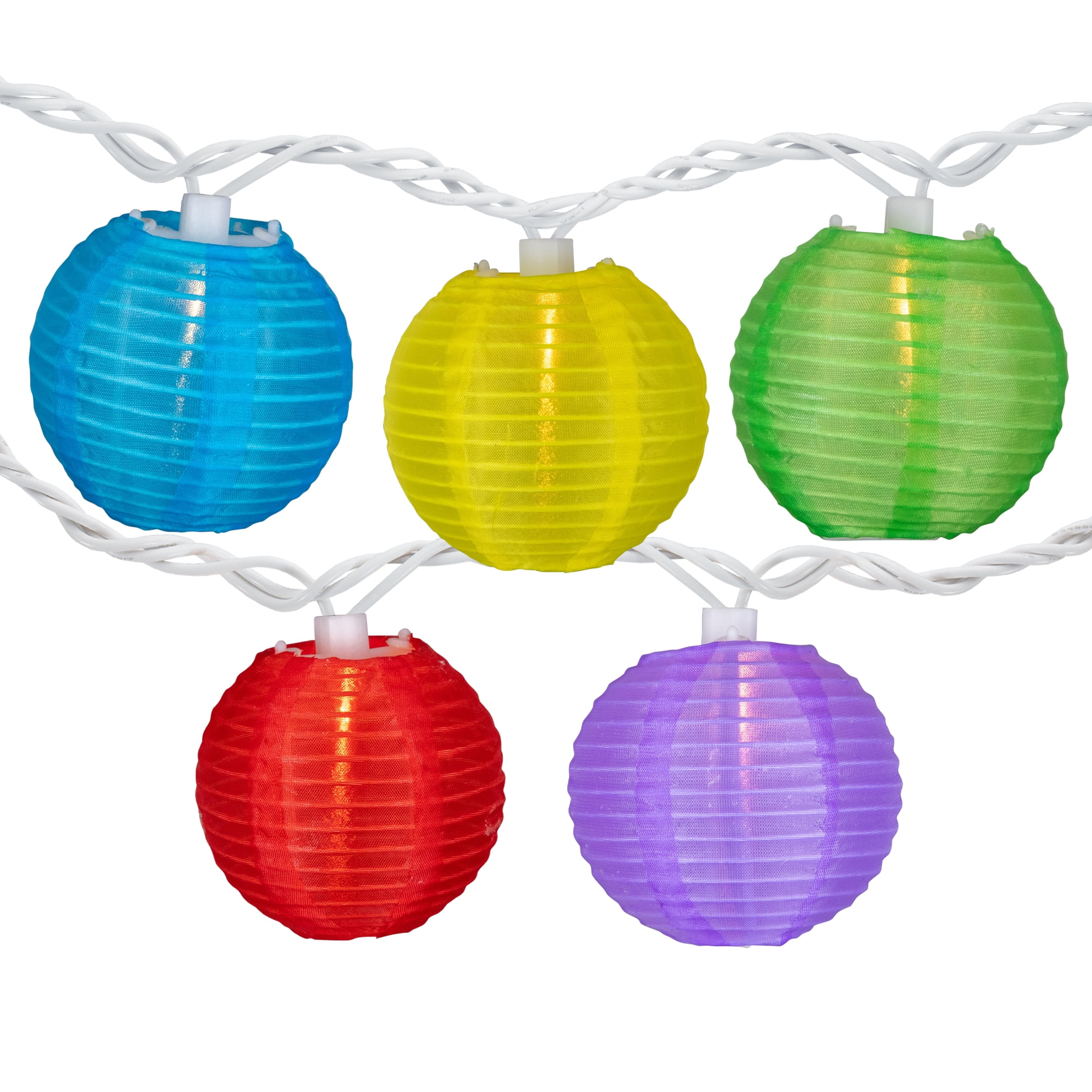 Set of 10 Multi-Color Chinese Lantern Garden and Patio Lights -White Wire