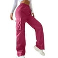 thumbnail image 1 of Pantalones de cintura alta y pierna ancha para mujer: sin cinturón, pierna recta, poliéster, estilo informal y relajado, 1 of 7