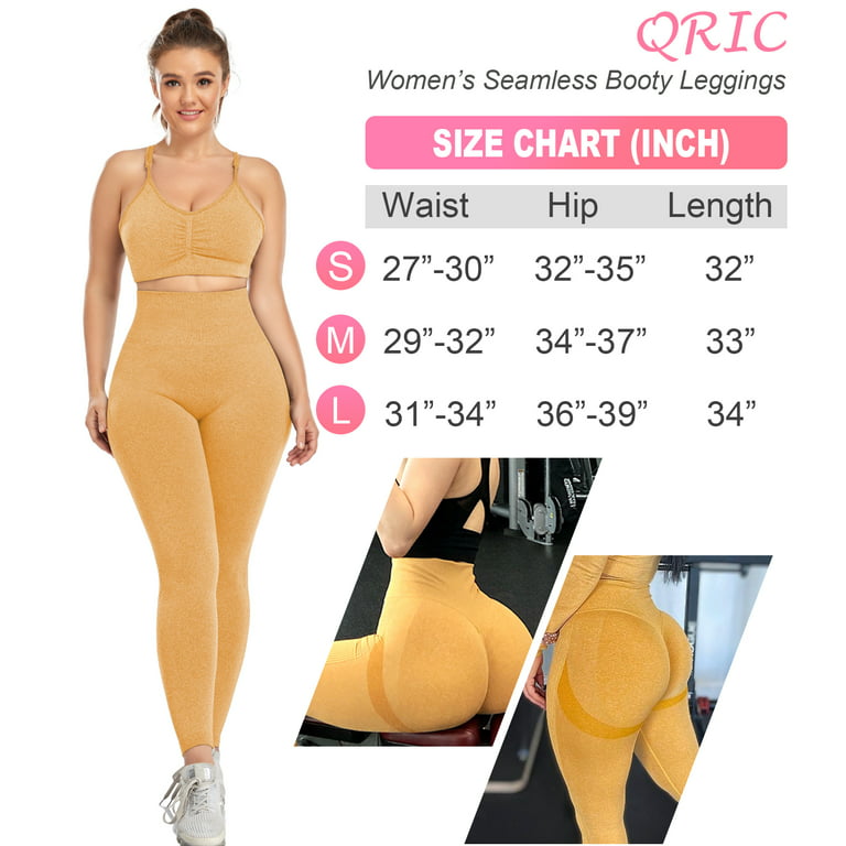 QRIC Women's High Waist Workout Vital Seamless Leggings Butt Lift Yoga  Pants Stretchy Fitness Gym Tights Yellow, L