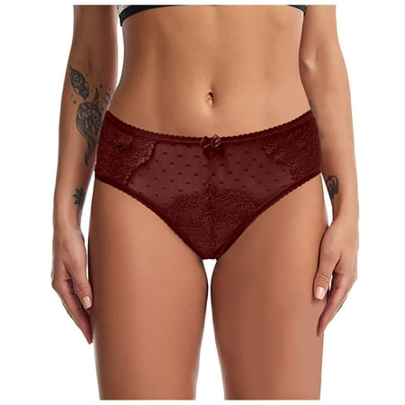 BYHONG Lace Underwear for Womens Bikini Panties Soft Hipster Panty Ladies Stretch Sexy Briefs Panties for Women Red S