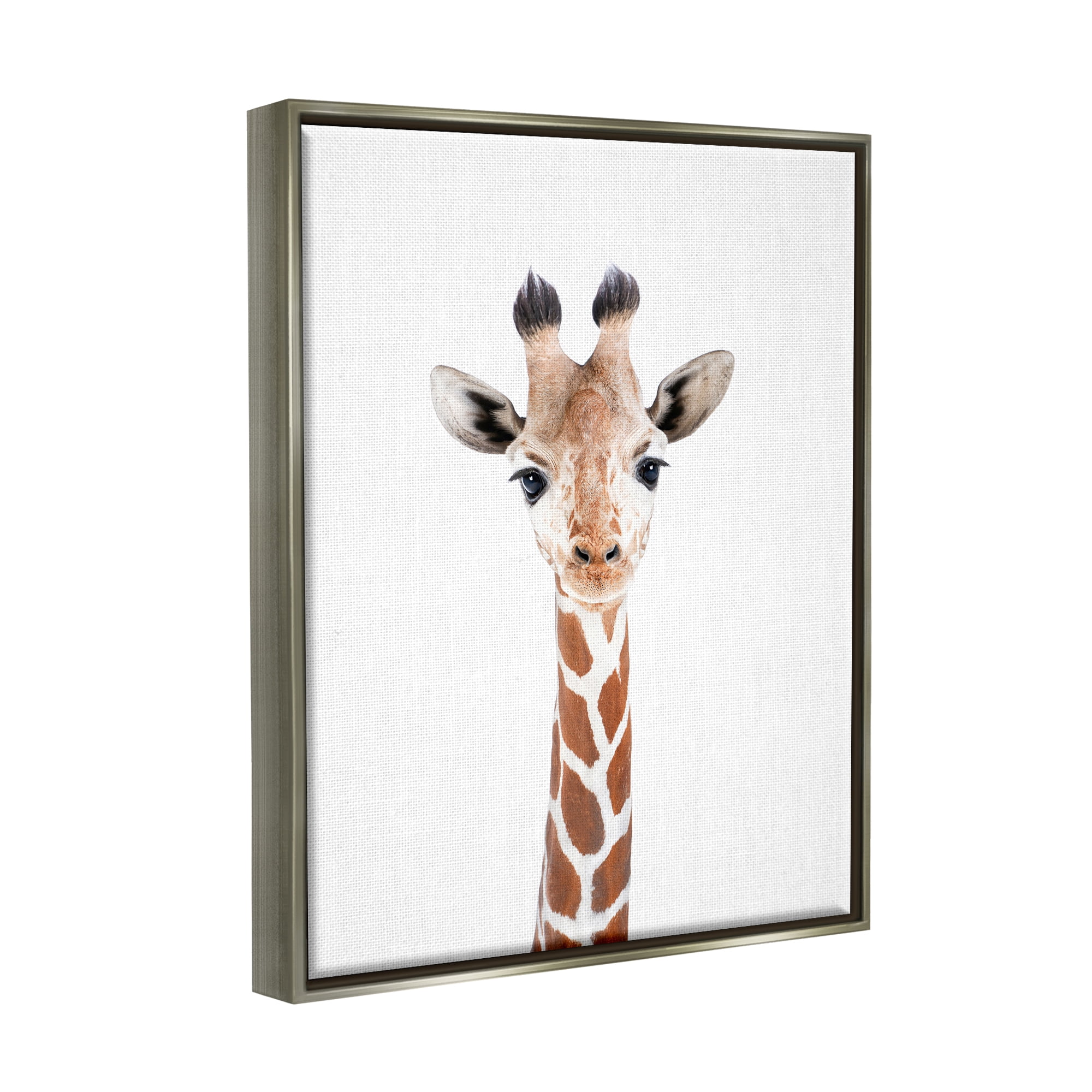 Stupell Industries Giraffe on White Portrait Animals & Insects Painting Gray Floater Framed Art Print Wall Art, 25 x 31
