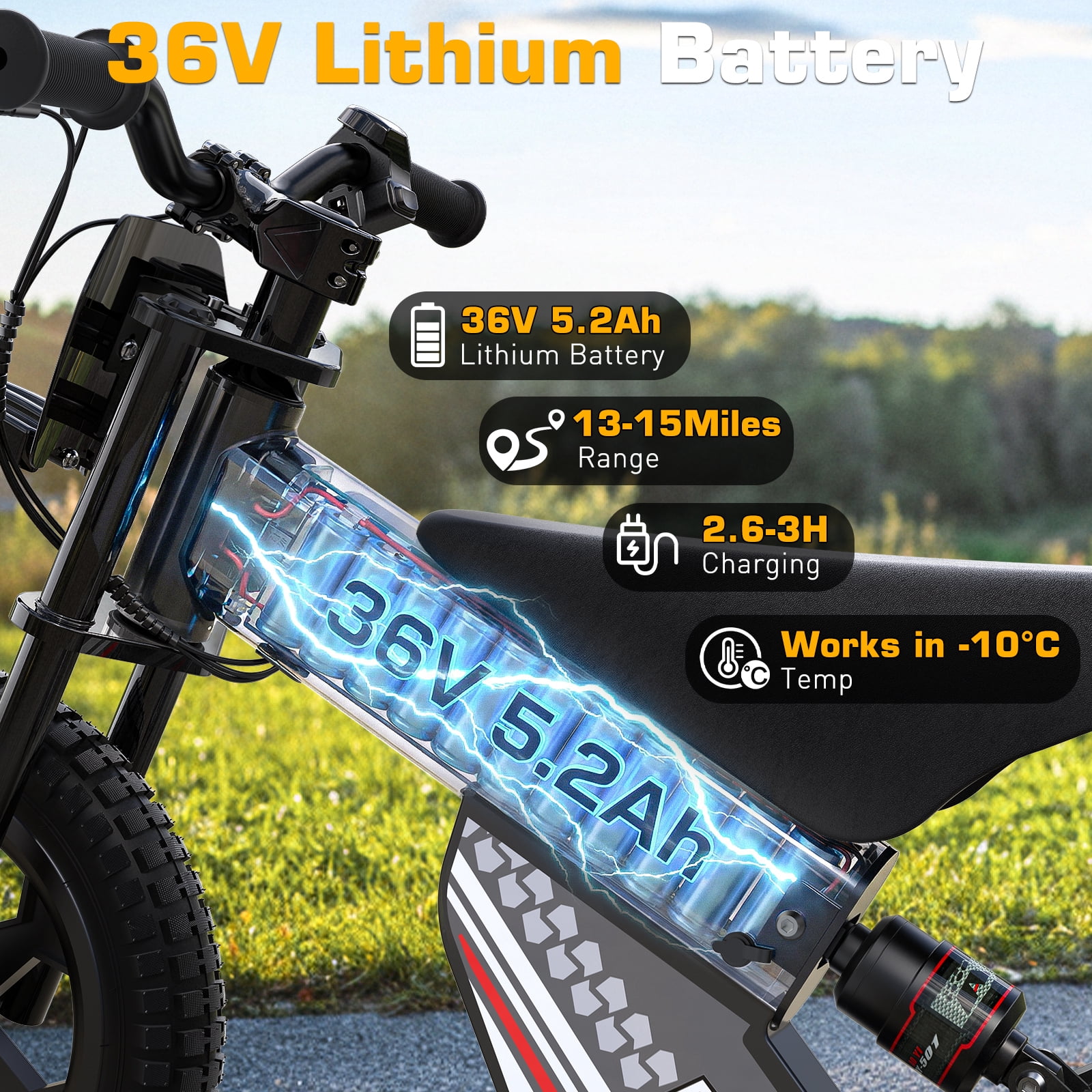 East doll 36V Electric Dirt Bike for Kids, 200W Peak Brushless Motor, Up to 13 MPH & 13 Miles Range, 14" Pneumatic Tires, Twist Throttle, Kids Electric Dirt Bike Ages 6-12, Max Load 143 Lbs, Black