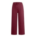 thumbnail image 4 of HKYNLAG Linen Pants Women High Waisted Flowy Lounge Palazzo Pants Baggy Straight Leg Cotton Trousers Vacation Beach Trousers Wine M, 4 of 7