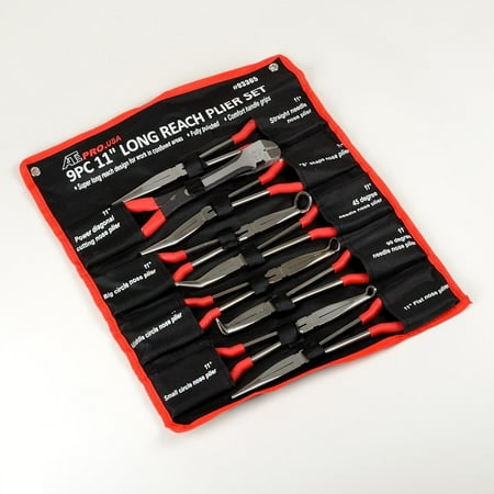 

Heavy Duty Comfort Grip 9 Pc 11” Long Nose Plier Set With Custom Cloth Carry Case