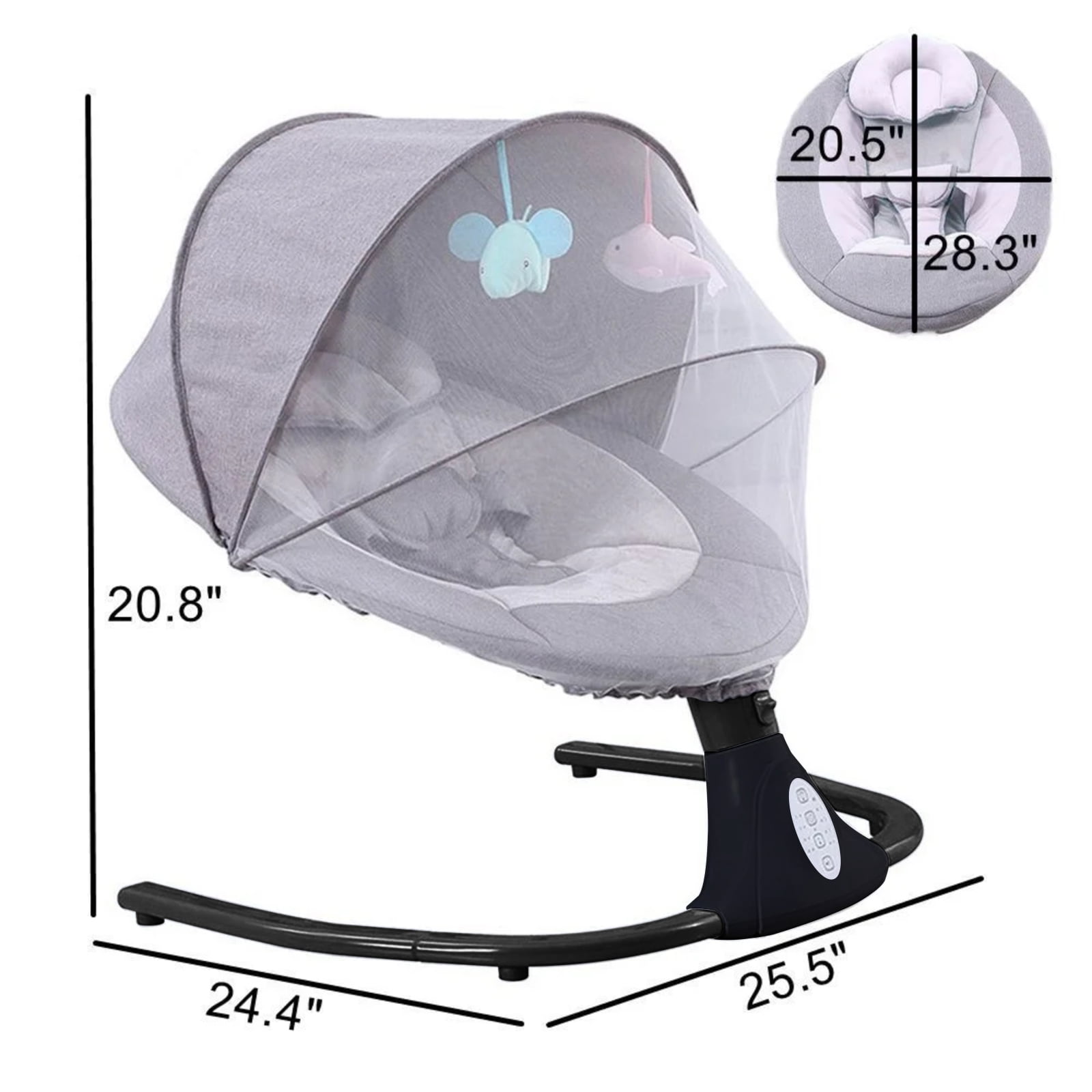 HAOUUCYIN Electric Baby Swing, bluetooth Music Infant Bouncer with 12 Lullabies for Boys Girls, Black&Gray