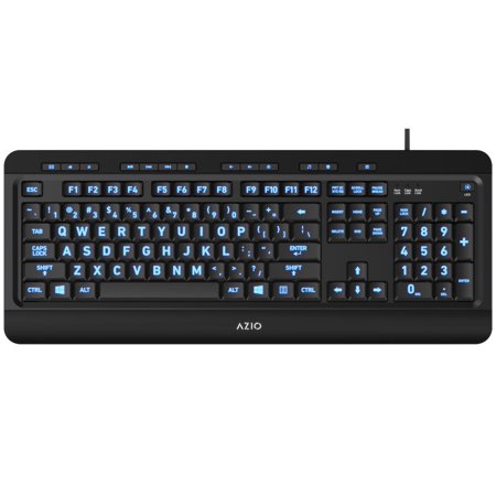 UPC: 0676151010627 | Azio Vision Backlit Wired Large Print Keyboard – 4X Larger Comfortable Quiet Keys   3 Interchangeable Backlight Colours | Multimedia Hotkey Controls  long 5ft USB cord  haptic feedback (KB505U) Black
