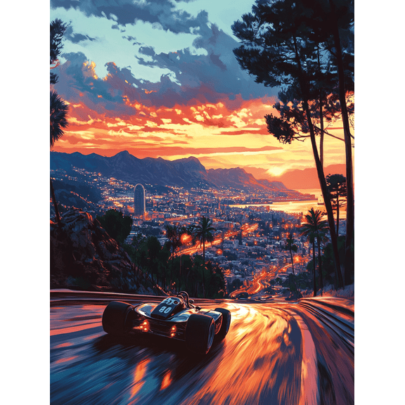 Sunset Racing Car Canvas Print/Wall Art, Suitable for Living Room, Bedroom, Office, Garage, and Game Room Decoration.