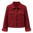 thumbnail image 3 of Fall Jackets For Women Plaid Lapel Collar Button Up Long Sleeve Cropped Shacket Casual Fall Trendy Outerwear Short Jacket With Pockets, 3 of 4