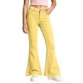 thumbnail image 2 of DJDLJWCJ Teen Girls School Uniform Pants Wide Leg Solid Color Flare Pants Stretch Soft Pull On Casual Pants Yellow Size 9, 2 of 8