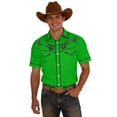 thumbnail image 3 of Shirts for Men Short Sleeve Vintage Western Cowboy Print Lapel Casual Summer Top Green XXXL, 3 of 5