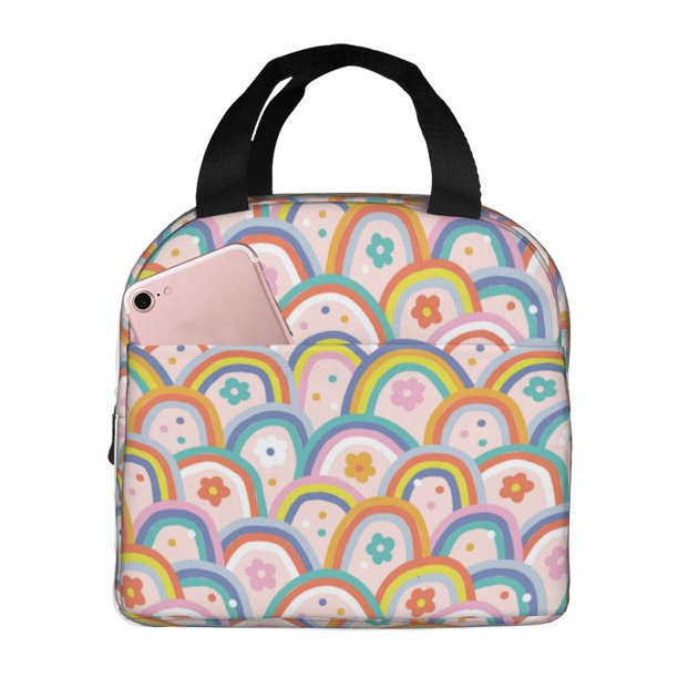 Easygdp Rainbow Flowers Bolsa Térmica Premium - Tela Oxford Impermeable, Gran Capacidad, Bolsillo Frontal, Unisex para Trabajo, Escuela, Actividades al Aire Libre y Picnics