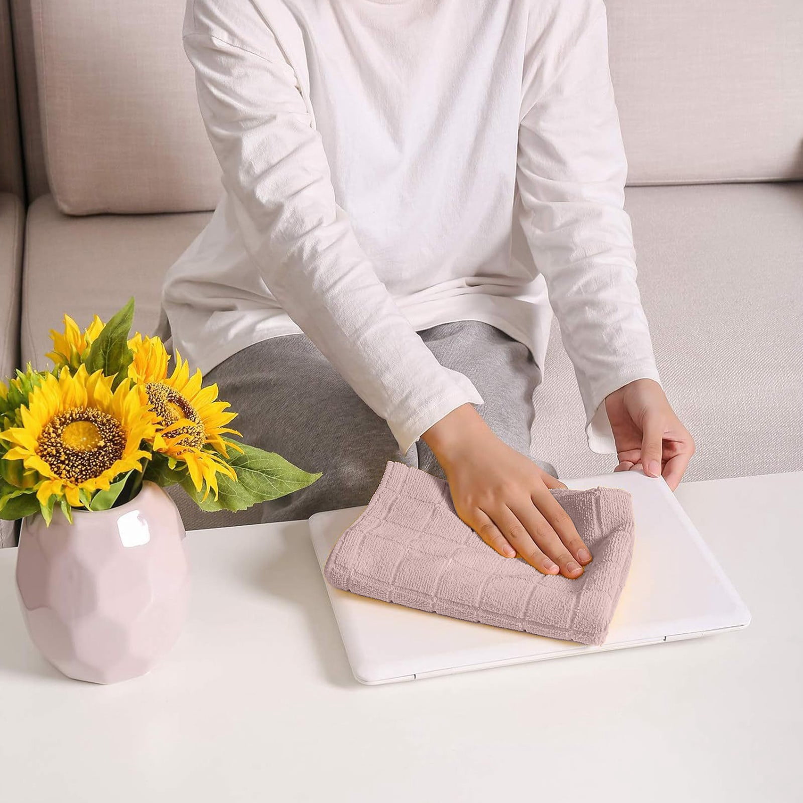 WNFJR 6 Pcs Microfiber Dish Towels - Absorbent and Lint Free Kitchen Towels, Hand Towels, Microfiber Bathroom Towel for Hotel, Travel, Sports
