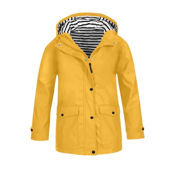 EnJoCho Kids Hooded Zip Front Rain Jacket, Soli𝖽 Casual Outer Coat with Pockets, Lightweight Daily Windbreaker, Boys Girls preppy outer layer for spring and fall changeable weather