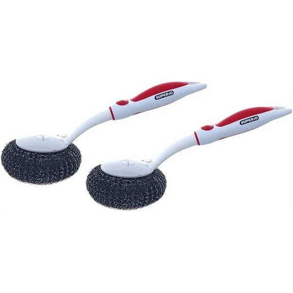 Superio Grill Brush with Long Handle Blue-(2 Pack) Stainless Steel Scourer for Barbecue, Frying Pan, Pot
