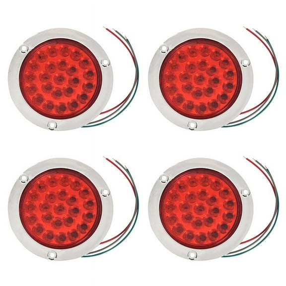 4 Pack Round Led Trailer Tail Lights Red 24 Led Flange Mount Waterproof Chrome 4 Inch Brake Stop Turn Lights