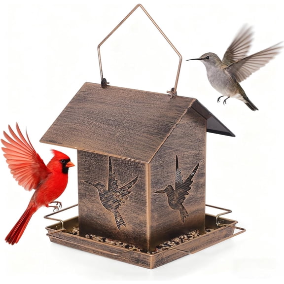 NCY Vintage Metal Bird Feeders, Unique Design Bird Feeder for Outside Squirrel Proof, Attracting Wild Birds, Bronze
