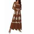 thumbnail image 3 of Women Fall Wedding Guest Dresses Boho Floral Long Sleeve V Neck Flowy Elegant Maxi Dress Beach Clothes Brown L, 3 of 8