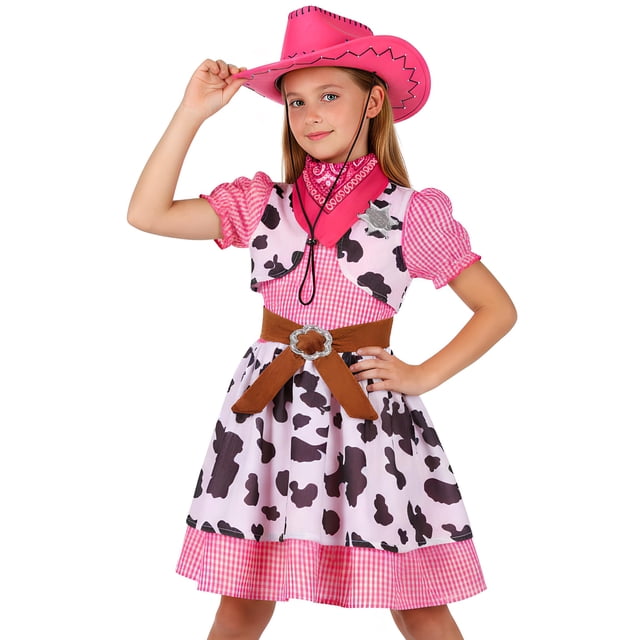 Conjunto de disfraz de vaquera Nuehoryu para niñas con sombrero de 3 a 4 años