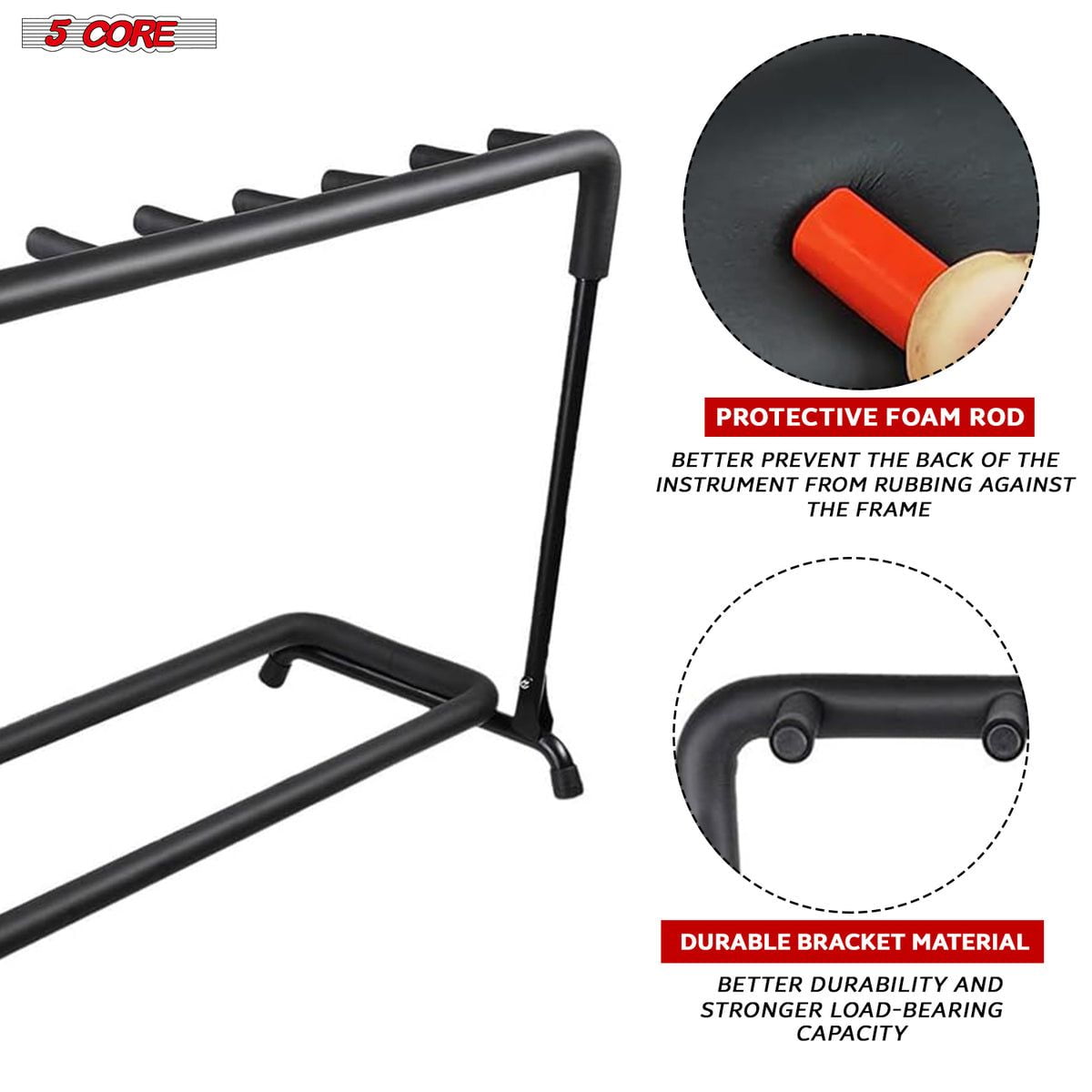 Guitar Rack 7 Slot Multi Guitar Stand Seven Display Floor Stand Safe Storage Foldable Portable for Electric Acoustic Flying V Guitars - GRack 7N1