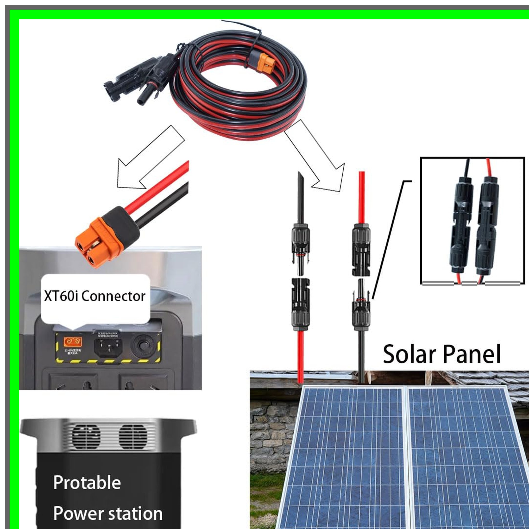 25FT Solar Charge Cable XT60i Adapter for EcoFlow Bluetti Anker Power Stations