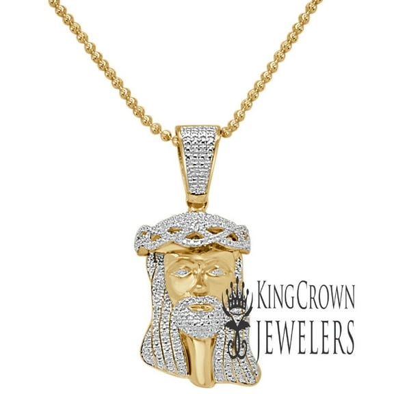 Genuine Diamond 10K Yellow Gold Finish Mini Jesus 1.80" Unisex Charm Pendant Chain Set