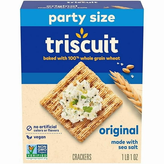 Triscuit Original Whole Grain Wheat Crackers, Vegan Crackers, Healthy Snacks, Lunch Snacks, Party Size, 17 oz