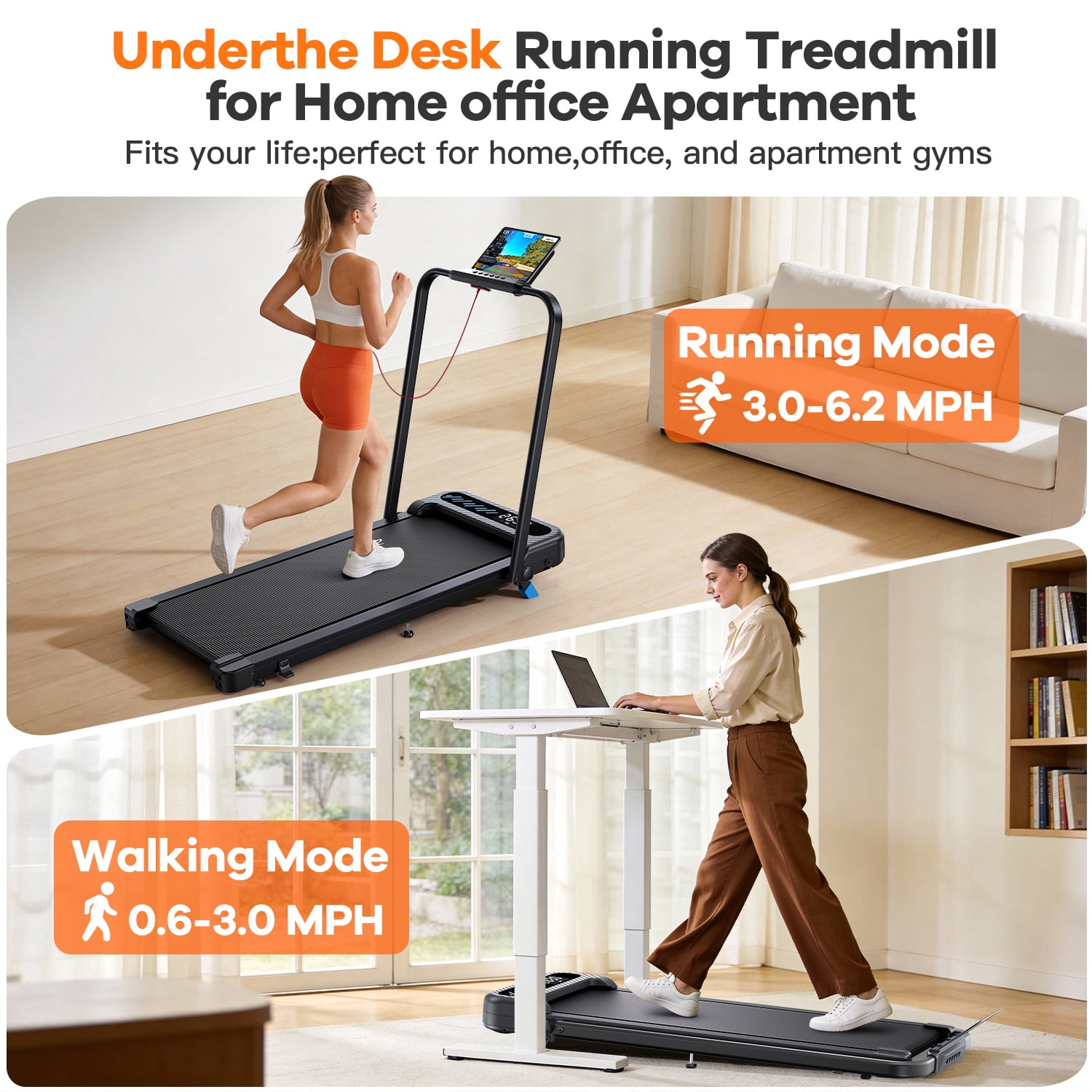 YZRUN Walking Pad, Folding Treadmill with Incline, Portable Treadmills with Handlebar, Under Desk Walking Pad for Home Office,320 lbs Capacity
