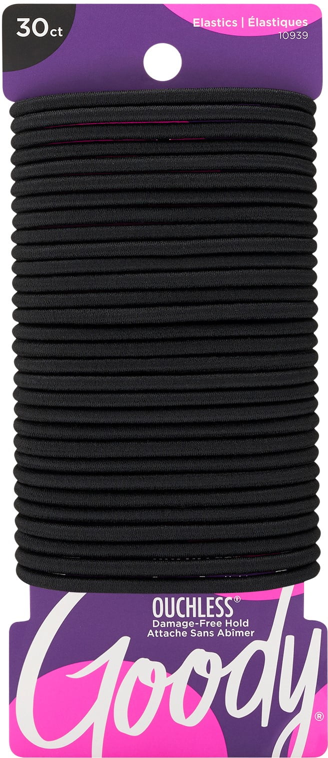 Goody Ouchless Black Hair Elastics, No Metal, Gentle Hair Ties, 30 Ct