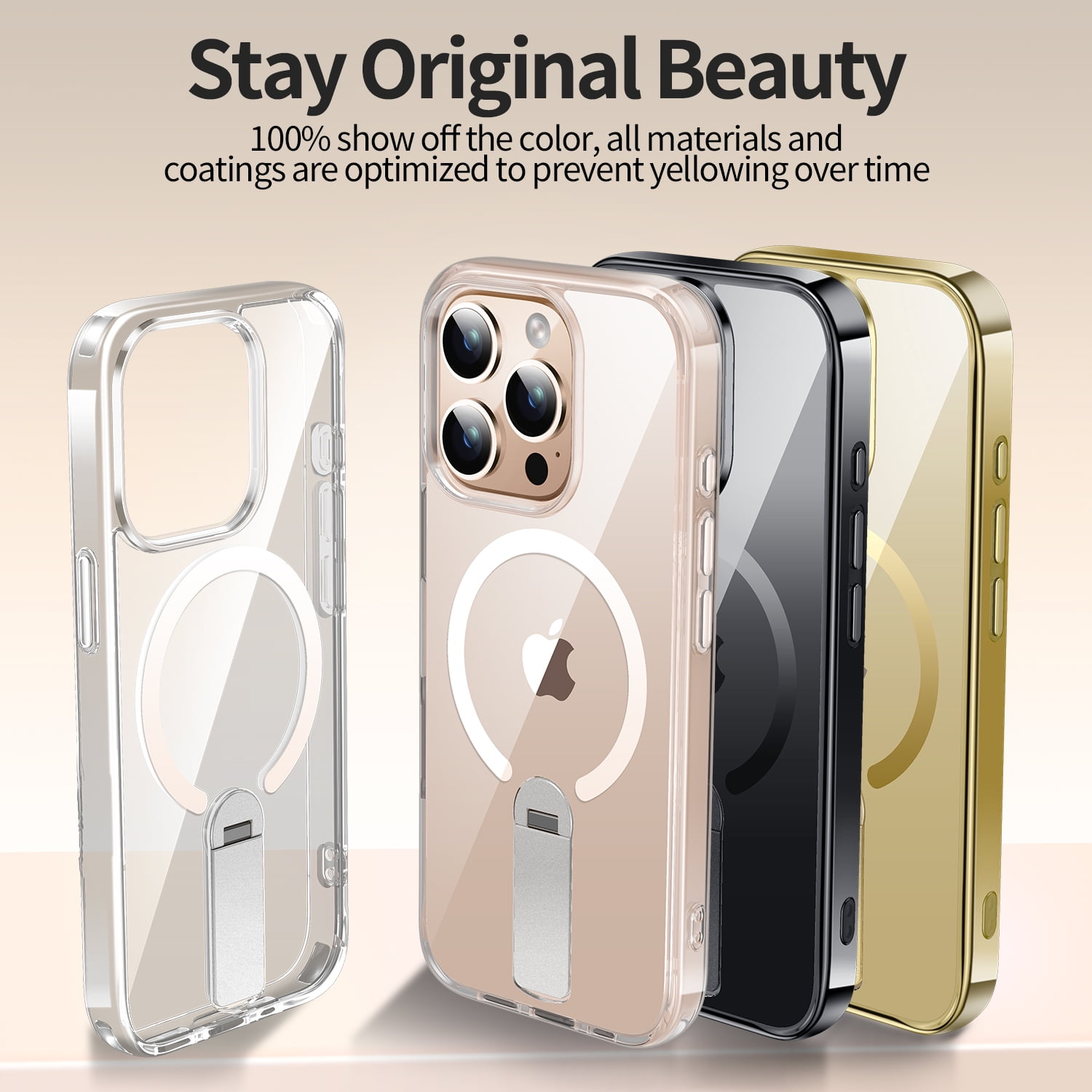 JETeacka Magnetic for iPhone 15 Pro Max Case Upgraded 360° Rotatable Invisible Kickstand Compatible with Mag-Safe Military Drop Protection Shockproof Non-Yellowing Clear