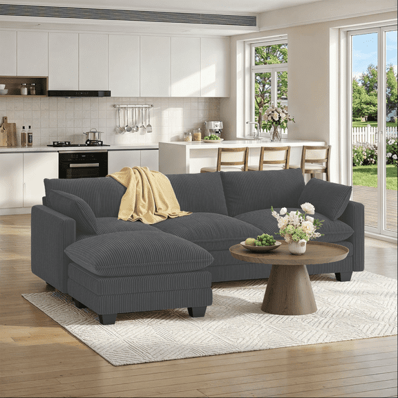 110" Modular Sectional Sofa Bed with Double Layer Cushions and Movable Ottoman, Noelse Modern Comfy Cloud Couch for Living Room, L Shaped, Gray