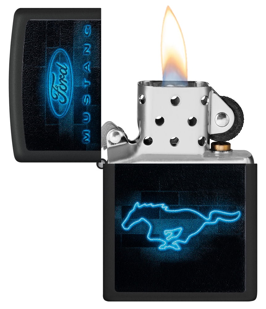 Zippo Ford Mustang Neon Logo Black Matte Pocket Lighter