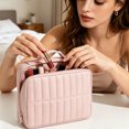 thumbnail image 6 of Standing Makeup Bag - Large Cosmetic Bag & Toiletry Bag Organizer with Brush Holder Pockets Wipe-Clean Brush Pouch for Holiday Everyday, 6 of 11