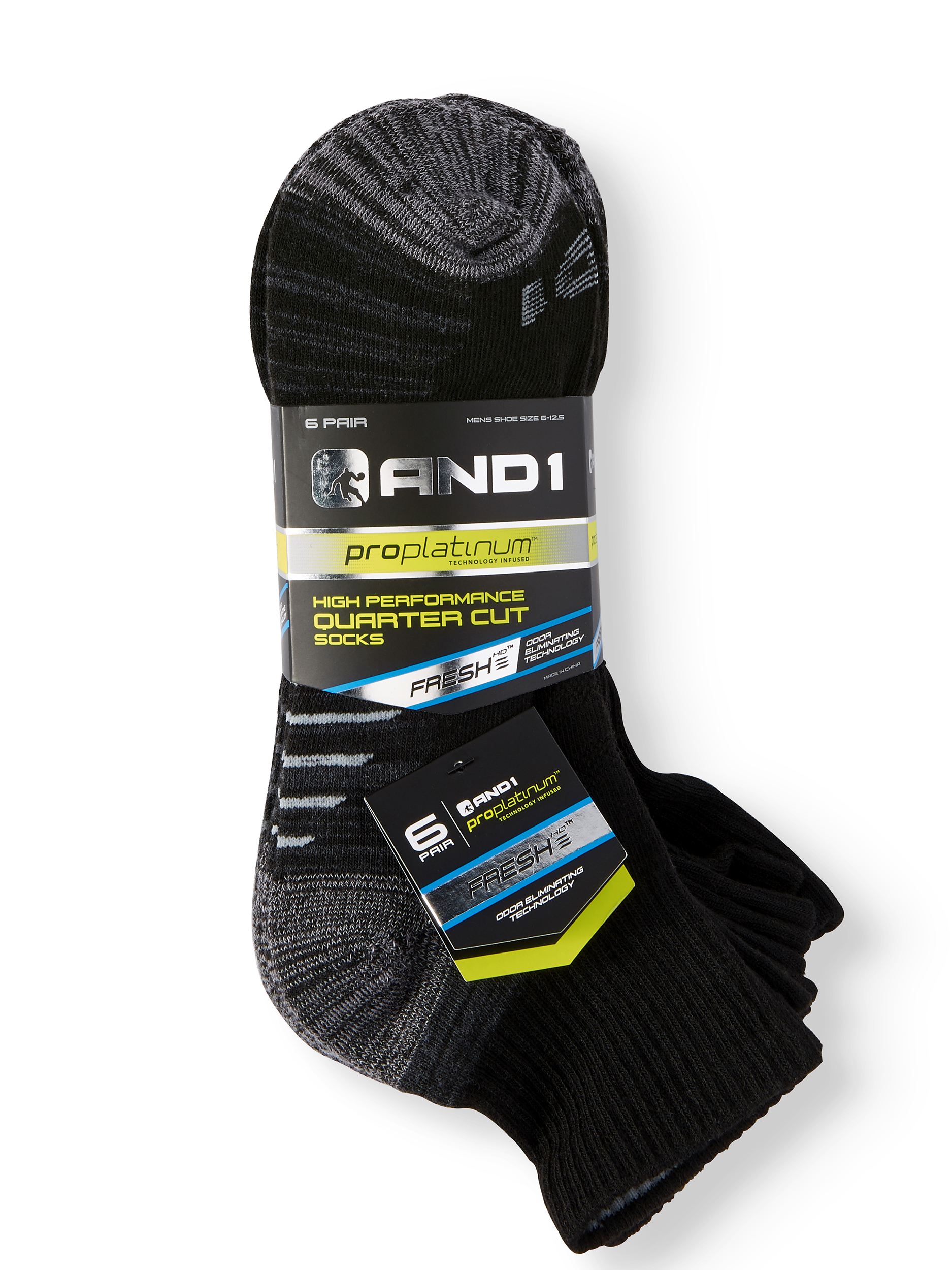 AND1 - Men's Pro Platinum No Show Socks, 12 pack