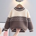thumbnail image 2 of WAVSUF Boys Sweater, Loose Fit Round Neck Striped Printed Winter Warm Trendy Pullover Brown 7-8, 2 of 9