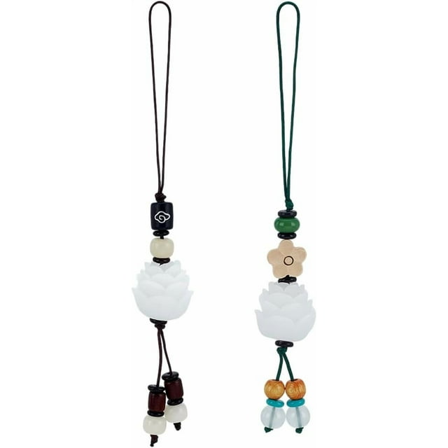 2 unidades, 2 estilos, colgante para teléfono móvil con forma de flor de loto de resina, 13,5 x 1,8 cm, colgante de la suerte para teléfono móvil, cordón decorativo para teléfono móvil