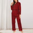 thumbnail image 3 of Kll Red Black Houndstooth Print Women'S Long Sleeve Pajamas With Pants Sleepwear Loungewear 2 Set-Large, 3 of 9