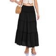 thumbnail image 5 of larppty Skirts for Women Trendy Flowy Ruffle Smocked Waist A-line Boho Swing Long Skirt with Pockets Beach Vacation（Black， S）, 5 of 9