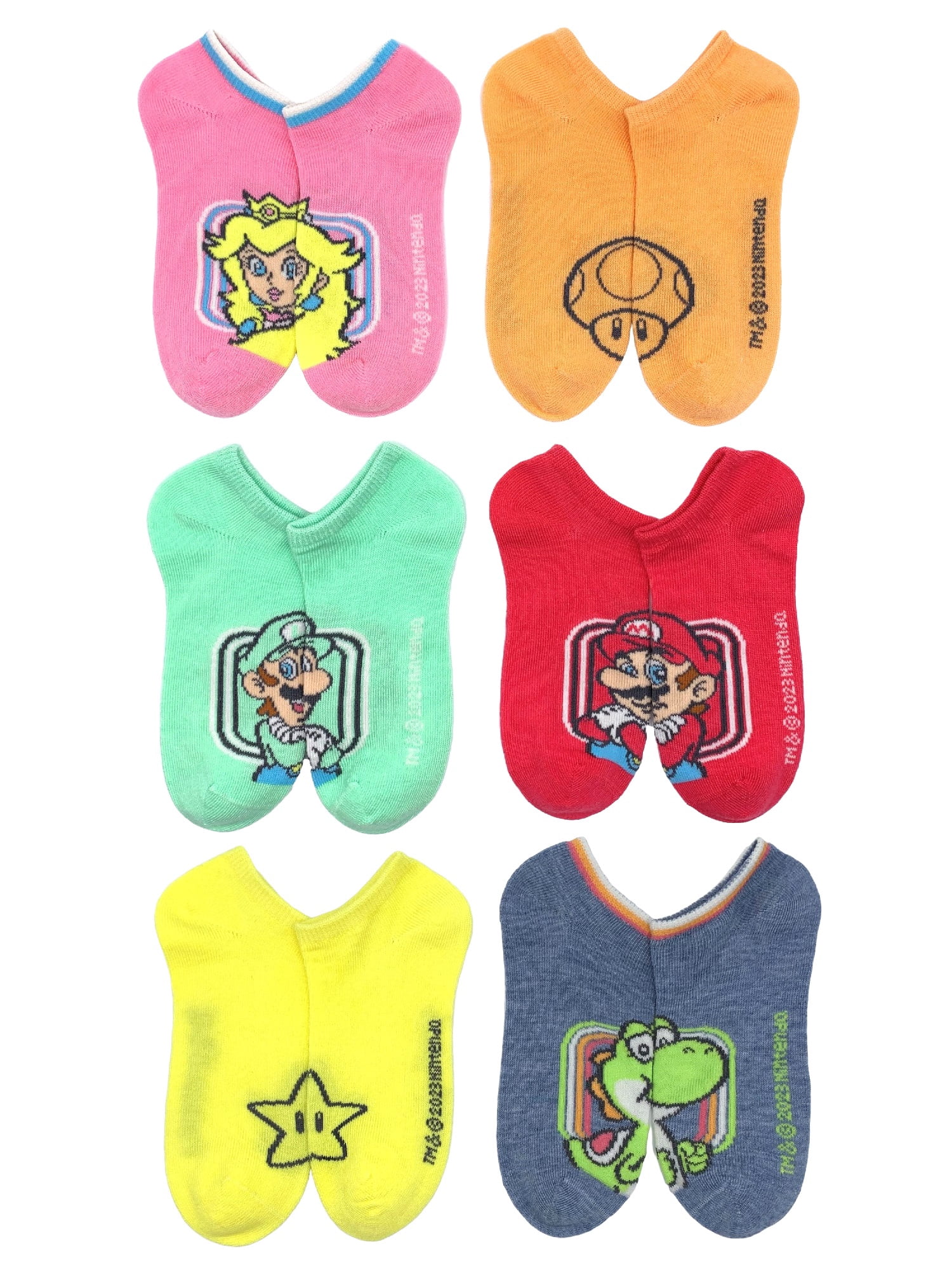 Super Mario, Girls No-Show Socks, 6-Pack, Sizes S-L