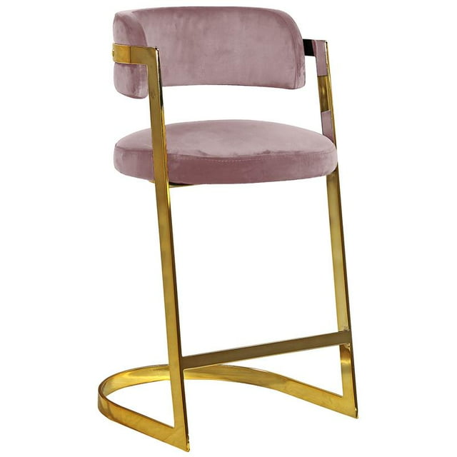 Meridian Furniture Stephanie 26"H Velvet Counter Stool in Pink (Set of 2)