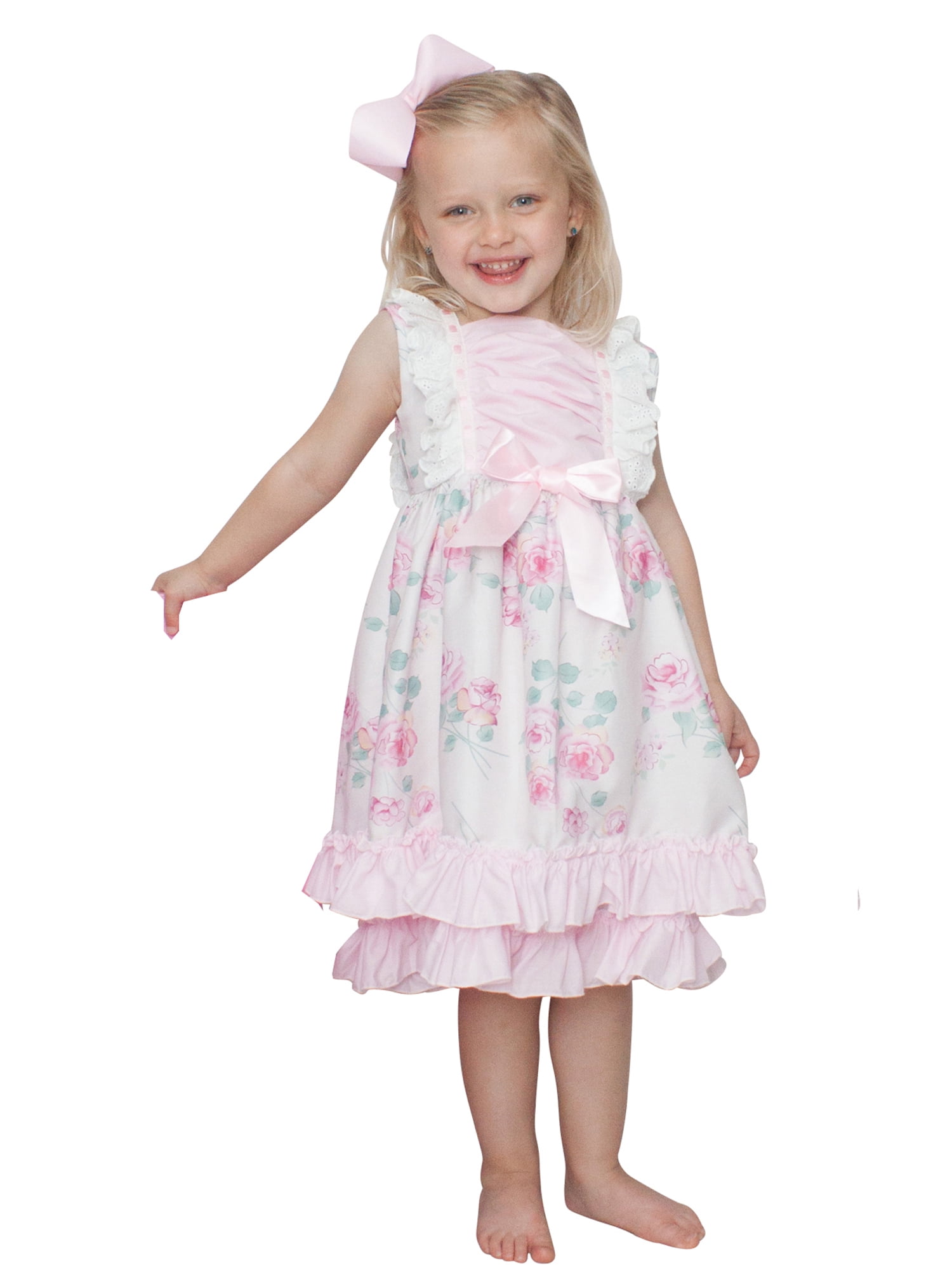 Dress Up Dreams Boutique Girls Pink White Floral Print Double Row